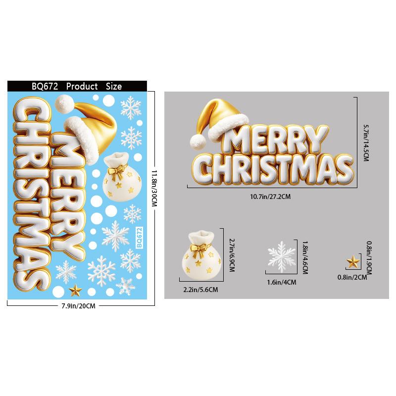 Christmas Snowflake Elk Snowman Glass Sticker Noel Ornaments Xmas Wall Stickers Merry Christma Decor Happy New Year Sticker