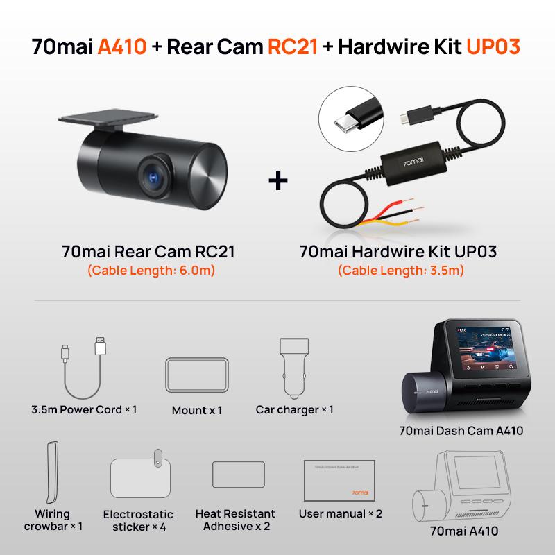 70mai Dash Cam A410 Front 1440P Rear 1080P Car DVR Upgraded Ver. of 70mai A400 Car Recorder 24H Parking Mode Support Max 256GB