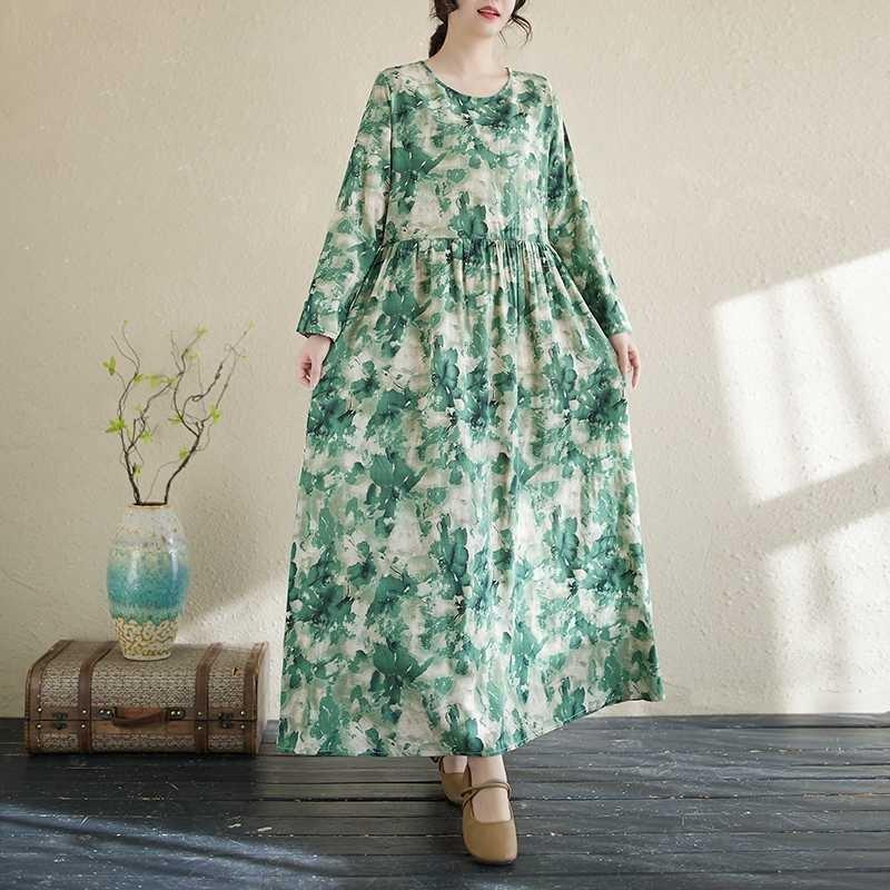 2025 New Floral Vacation Style Travel Round Neck Vintage Dresses