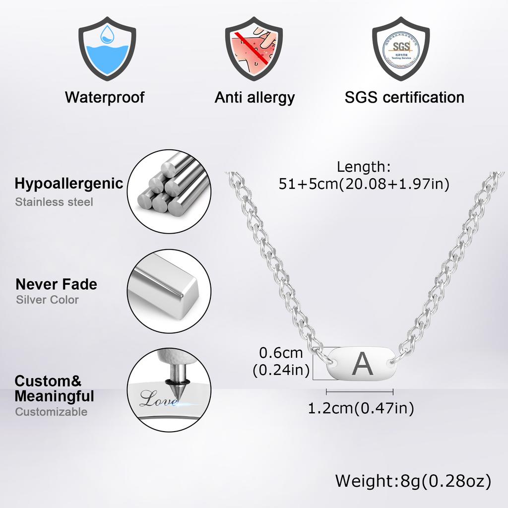 Stainless Steel Oval Pendant Classic A-Z Initial Letter No-fading Link Chain Necklaces for Men Women Fashion Minimalist Jewelry