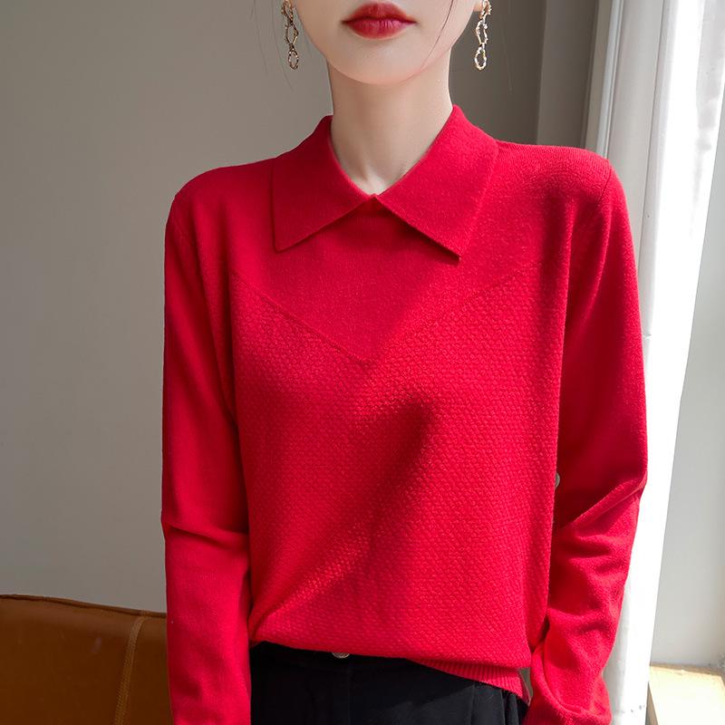 2024 Autumn Women's Korean Style Lapel Knit Sweater - Versatile Slim Fit