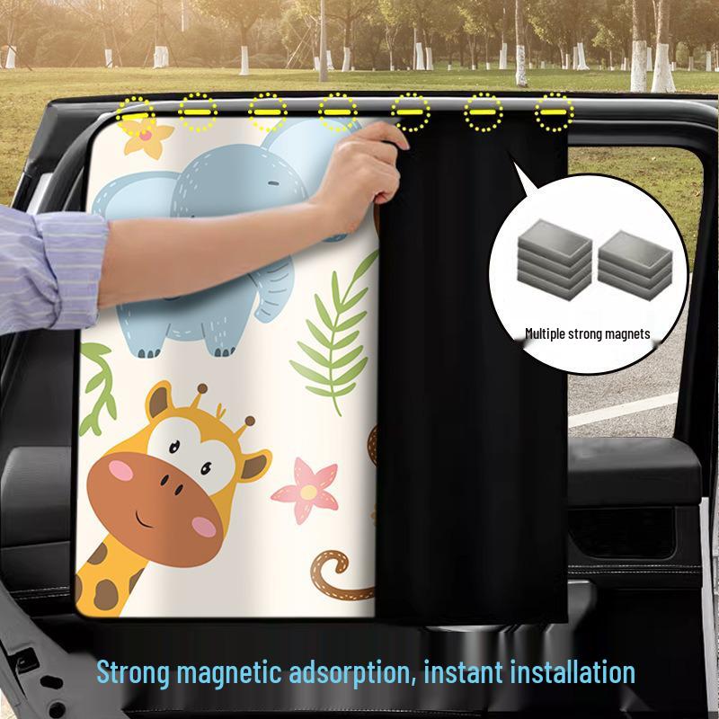 Magnetic Car Sun Shade with Cartoon Pattern – Universal Fit for Summer Sun Protection