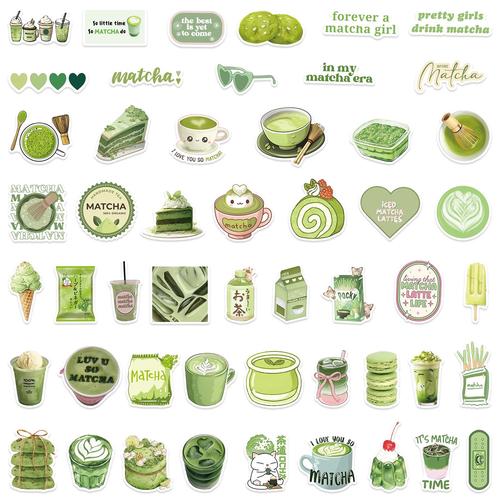 

50/100Pcs Green Coffee Cake Fresh Style Stickers DIY for Notebook Skate Phone Helmet Album Fridge Removable Fade Resistant Decal