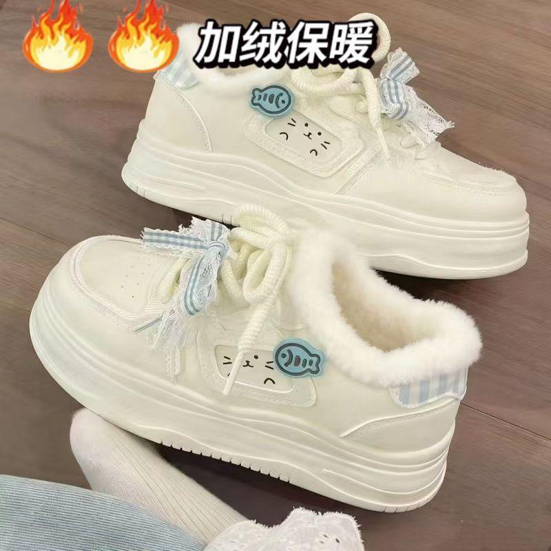 High-value bow cute winter new velvet cotton shoes casual niche board shoes 35