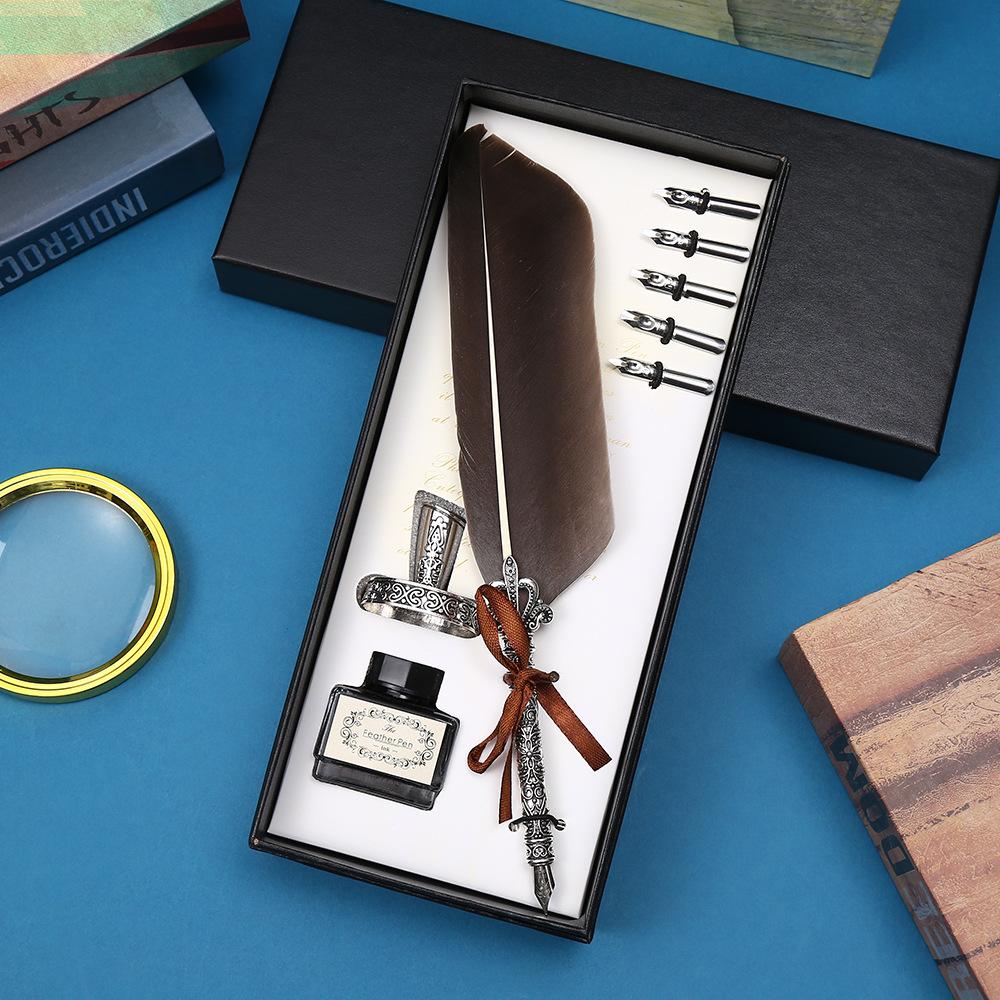 Vintage British Feather Pen Gift Box Mechanical Steampunk Dip Pen Student Graduation Gift