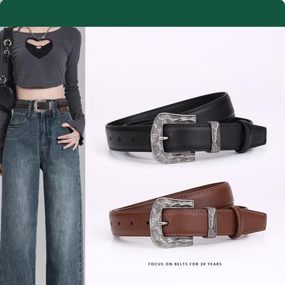 Leather Belt Women'S Carved Alloy Retro Casual Belt Women'S Belt Women'S