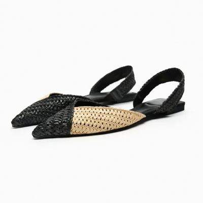 Sandálias rasteiras de verão para mulheres Chinelos de bico fino estilo praia chique Casual Chinelos de tira larga trançada Novos slingbacks Mulas