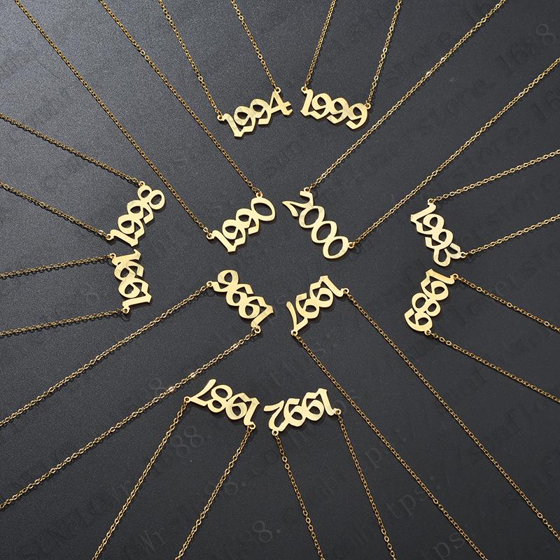 Náhrdelník s číslem z titanové oceli pozlacený 18K zlatem - Dívčí narozeninový dárek