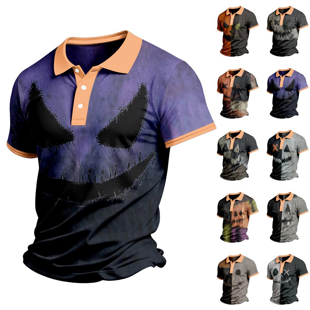 Men's Casual Short Sleeve Shirt with Halloween Print