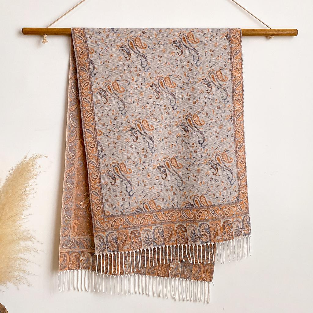 Scarf Autumn And Winter Thickened Scarf Ethnic Style Colored Tassel Travel With Cashew Flower