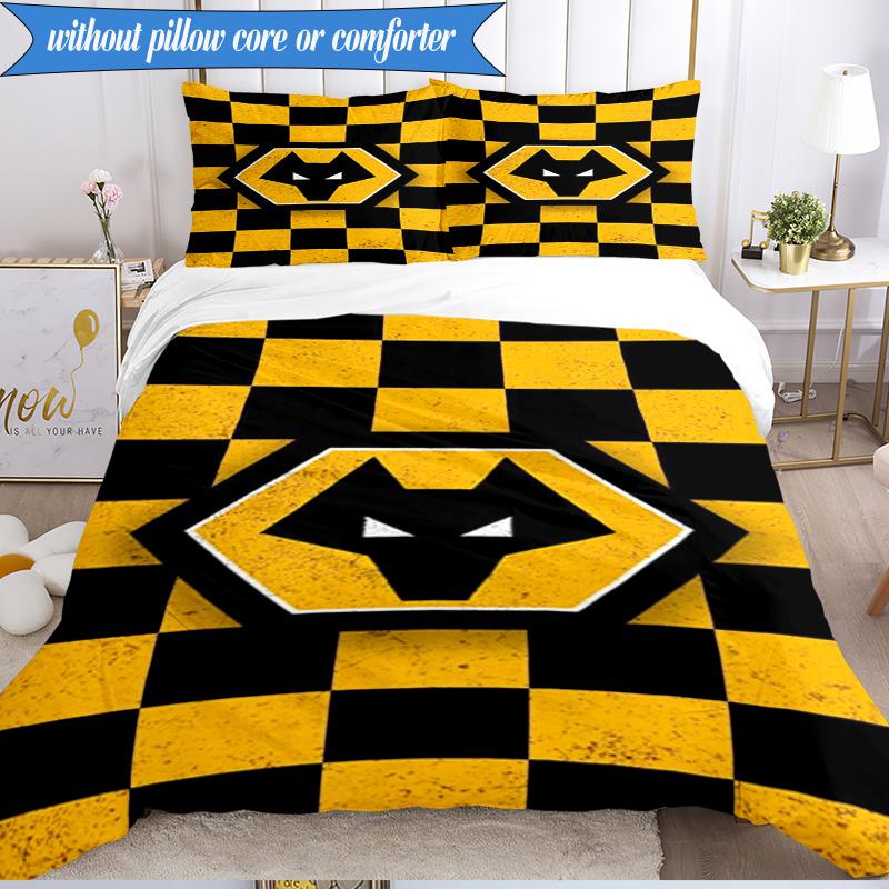 3PCS Wolves Team Emblem Printed Soft Bedding Set,Including 1pc Duvet Cover And 2pcs Pillowcases Perfect for Bedroom, Dormitory, Fan Gift
