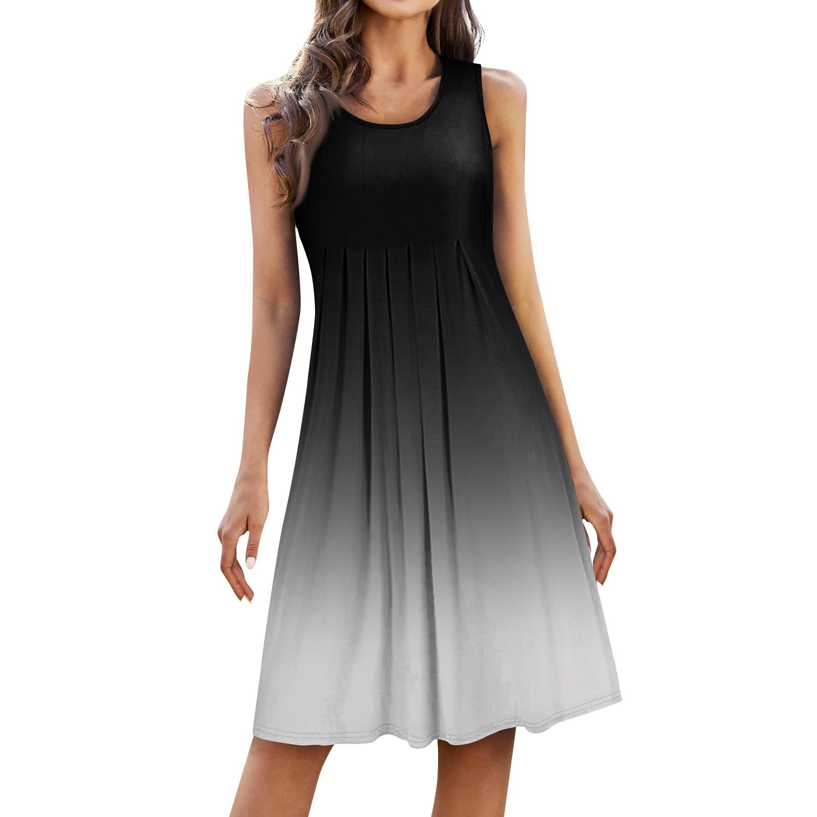 

Женская мода повседневное плиссированное платье с короткой юбкой без рукавов с круглым вырезом и принтом S