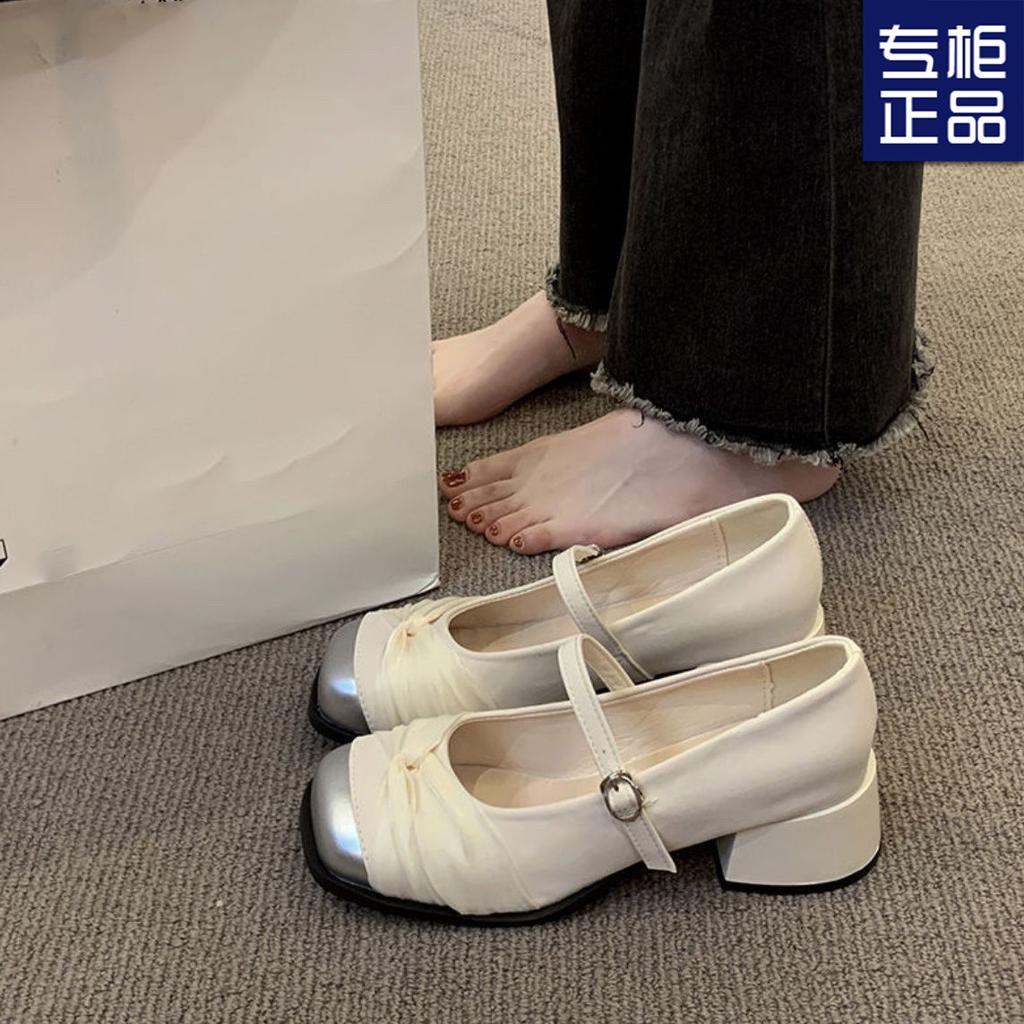 Mary Jane shoes women's spring new retro temperament gentle square head high-heeled leather shoes single shoes