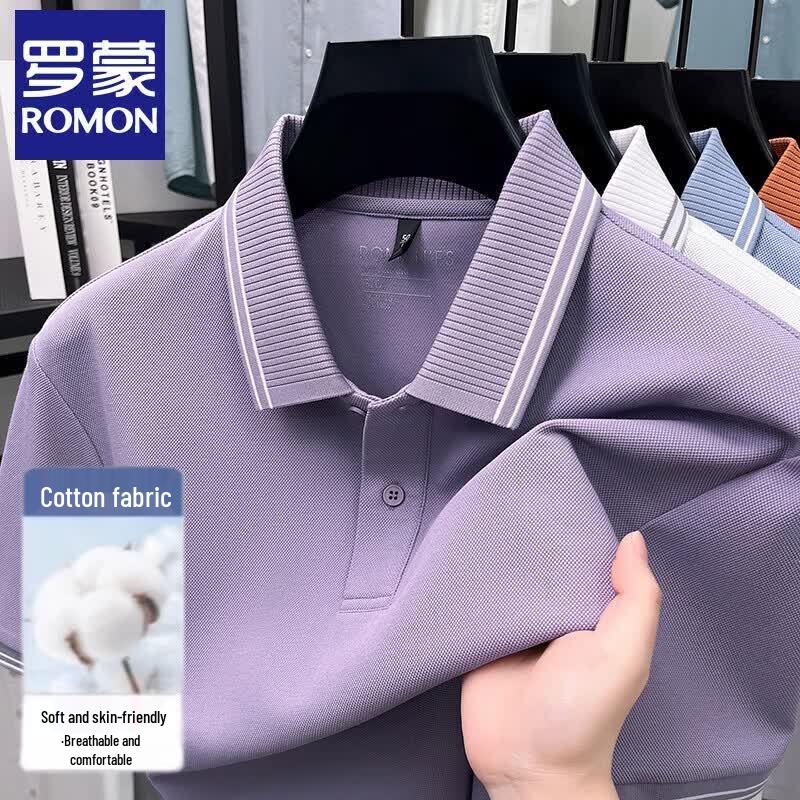 ROMON Men's Double Mercerized Cotton Short Sleeve Polo Shirt
