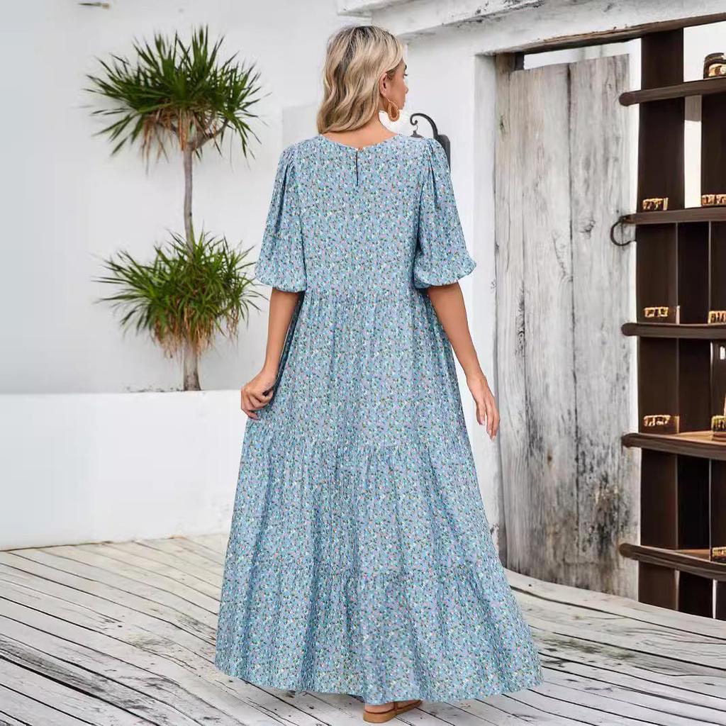2024 Plus Size Floral Retro Casual Dress - Loose Round Neck Robe for Europe, America & Middle East