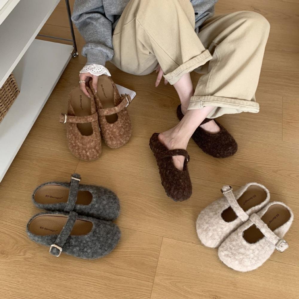 Fashion Women Lambswool Slippers Winter Sheep Fur Shoes Ladies Flat Cotton Slides Home Pantuflas Daily Slip on Furry Mules