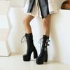 14.5cm Punk Motorcycle Boots Autumn /winter Thick Heel Ultra-high Heel Thick Bottom Strap Middle Boots Patent Leather Booties