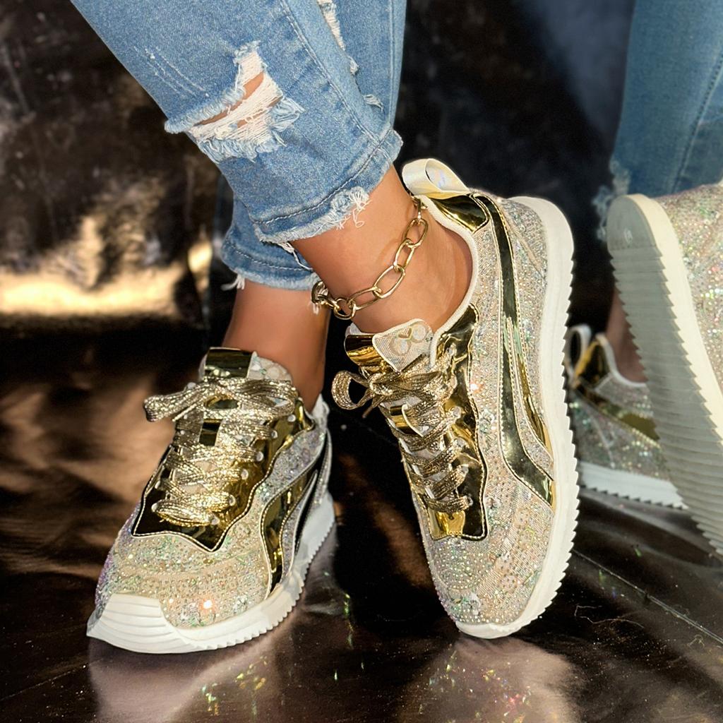 2025 New Summer Women Sneakers Breathable Casual Sporty Women Single Shoes Thick Bottom Leisure Water Diamond Sneakers Women