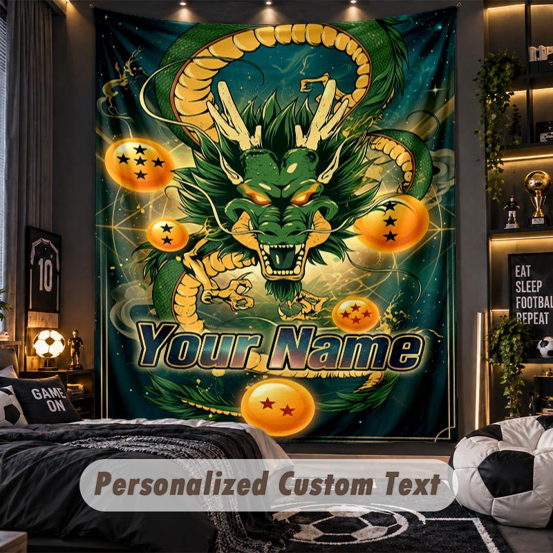 Personalized Wall Tapestry,Dragon Ball Custom Printed Name, Fabric Wall Art For Indoor Room Backdrop