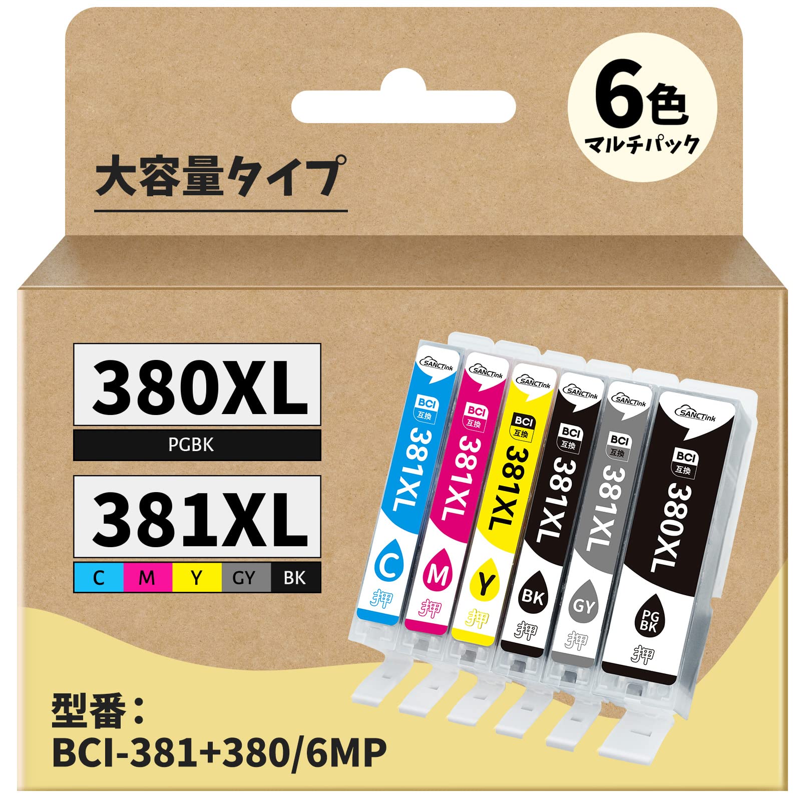 

Canon 381 380 XL Compatible Ink for Canon 6MP 6 Color Set Large Capacity Compatible PIXUS TS8130 8230 8330 8430 [SANCTink] BCI-381XL BCI-380XL Models