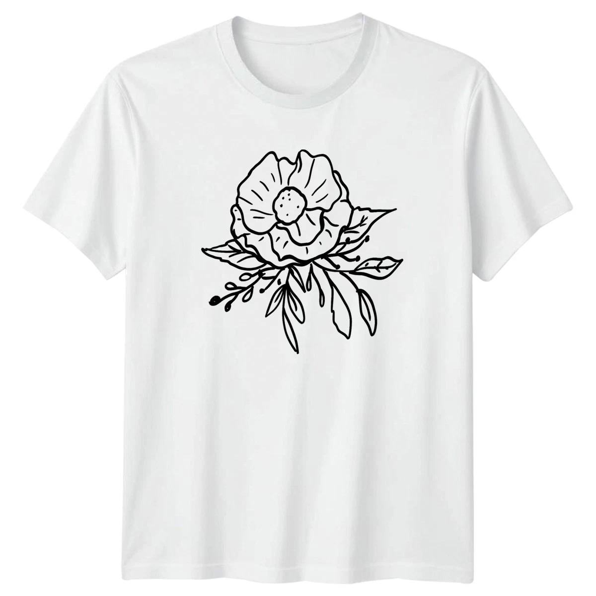 Elegant Flower Line Art T-Shirt Botanical Nature Birthday Gift For Him And Her XS