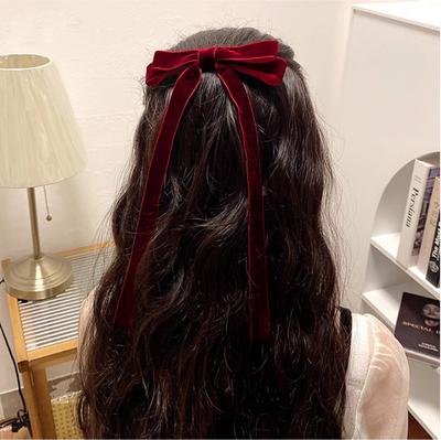 Autunno Inverno Clip per Capelli con Fiocco di Velluto per Ragazze Colore Solido Nastro Lungo Annodato Fermaglio per Capelli Accessori per Capelli Coreani da Donna Forcine