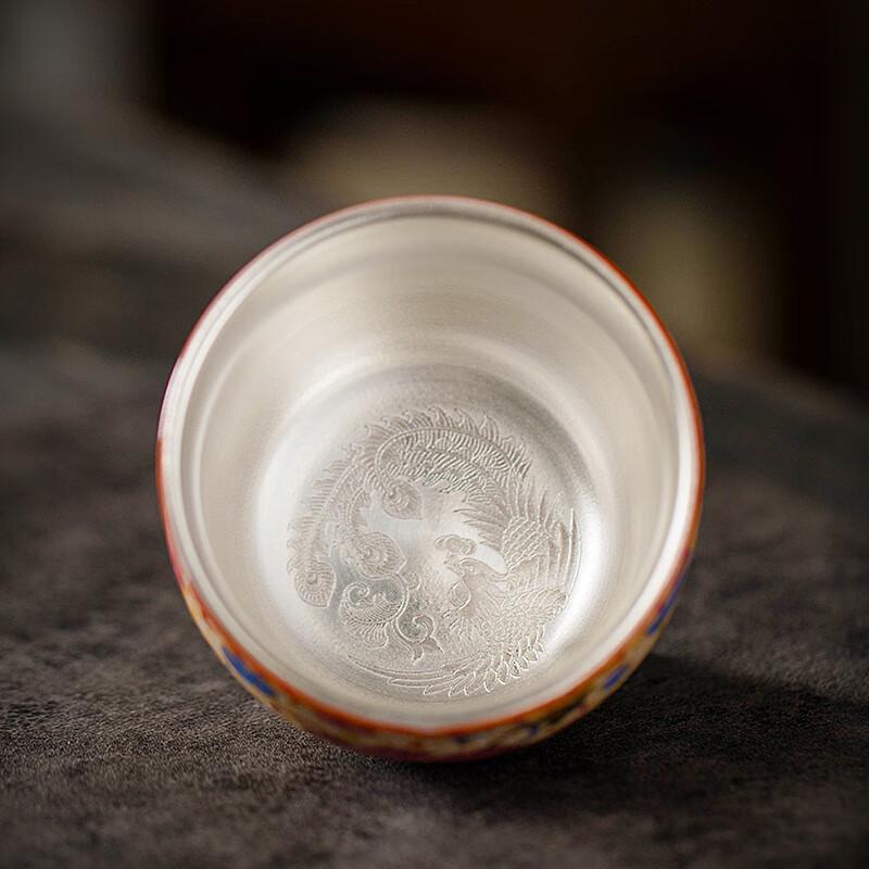 Chaxun Dragon & Phoenix Cloisonné Enamel Ceramic Teacup