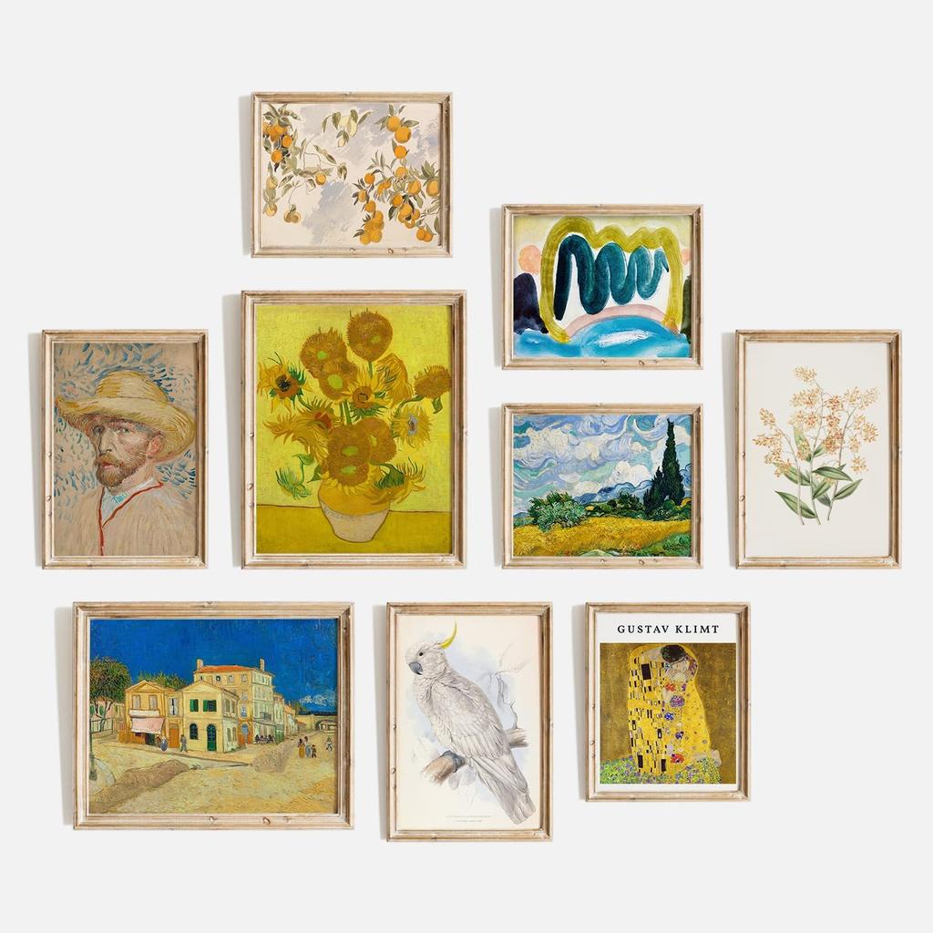 TheCanvas Vintage Wall Art Prints Set of 9, Eclectic Nature Wall Art for Living Room, French Country Landscape Painting, Gallery Wall Decor for