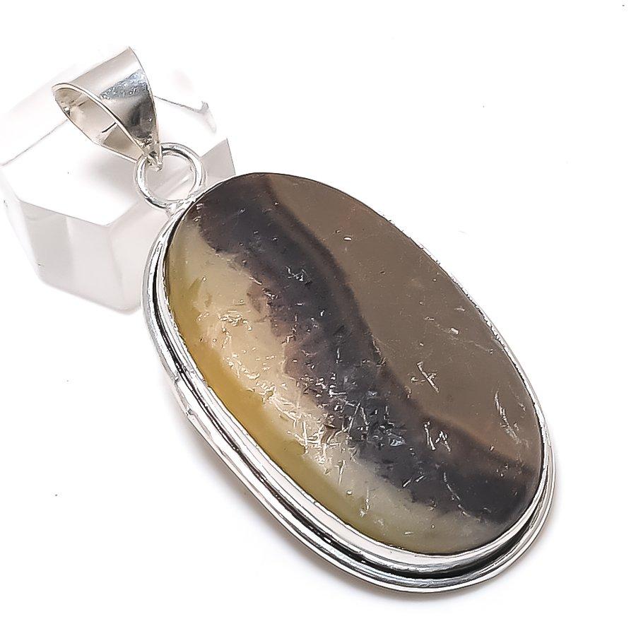 Natural Septerian Stone Gemstone 925 Sterling Silver Jewelry Pendant 2.29" a4E56