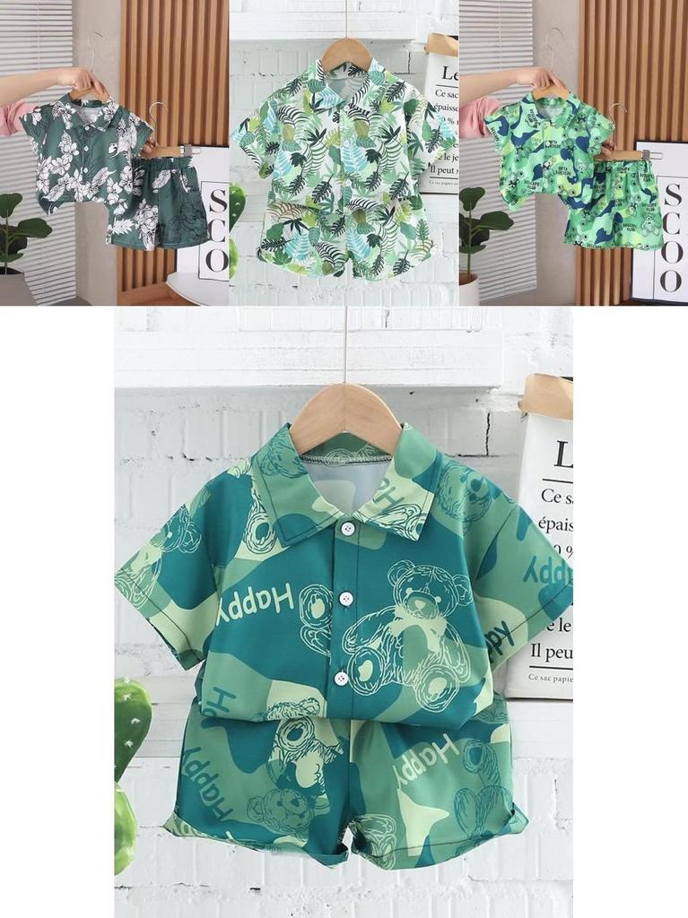 Adorable Boys Hawaiian Floral Shirt And Short Set For Summer Beach Vacation In Soft Cotton