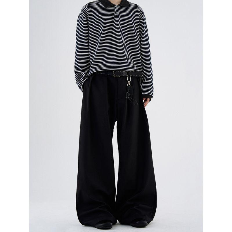 Kisko American Retro Pleated A-Line Silhouette Drape Casual Dress Pants for Men, High-End Wide-Leg Cleanfit Pants