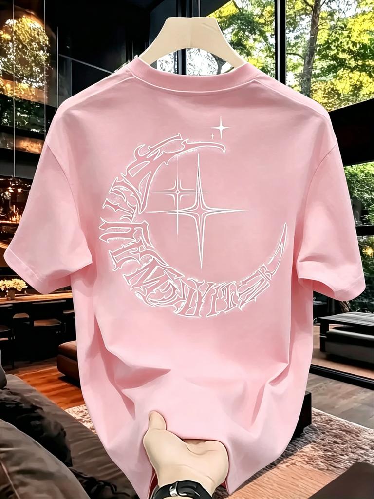 Gothic Moon Star Unisexs TShirt Large Cotton Short Sleeved Top Summer Street Wear