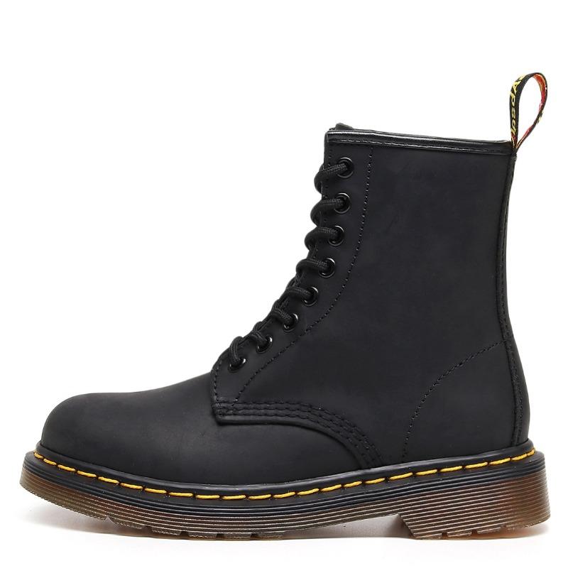 High-top Crazy Horse Black Motorcycle Boots Women's Classic Retro Short Boots Men's and Women's Boots Round Head Trend