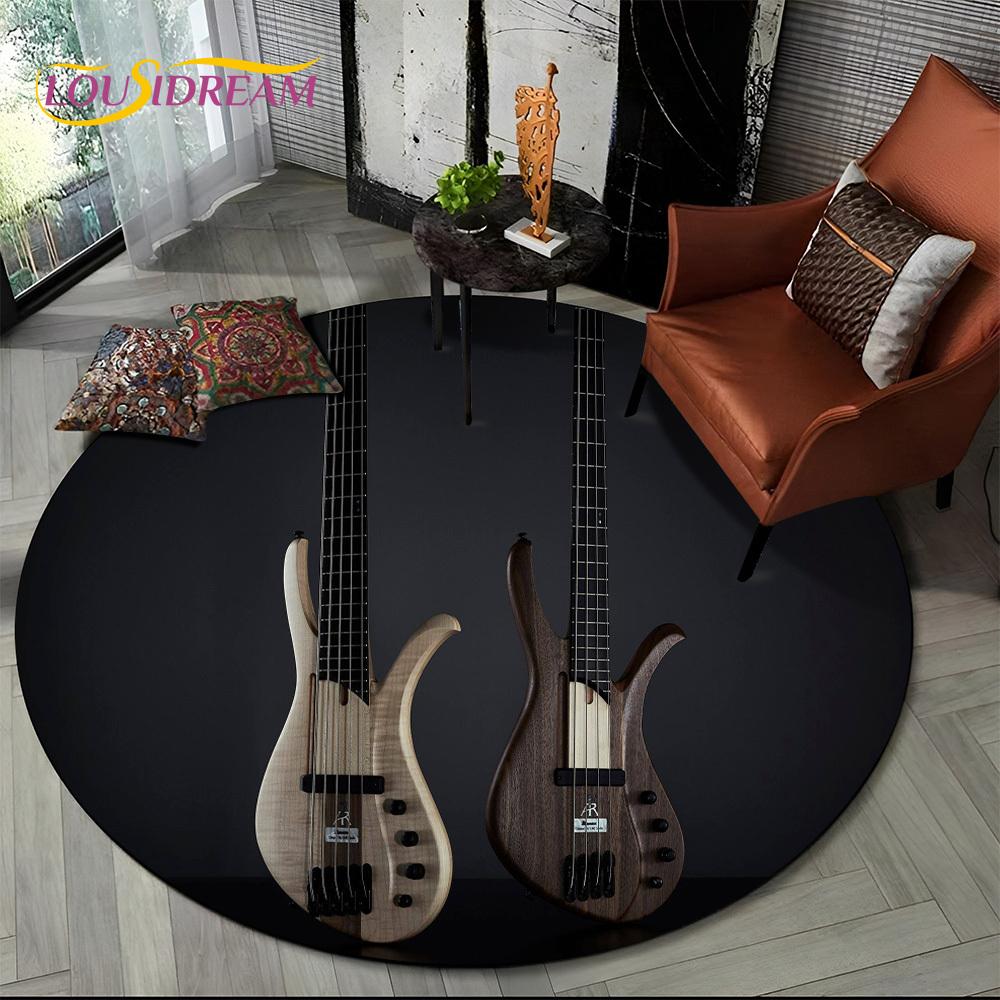 3D E-Gitarre Klassische Gitarre Musik Runder Teppich Teppich für Wohnzimmer Schlafzimmer Kinderzimmer Dekor, Haustierbereich Teppich Rutschfeste Bodenmatte
