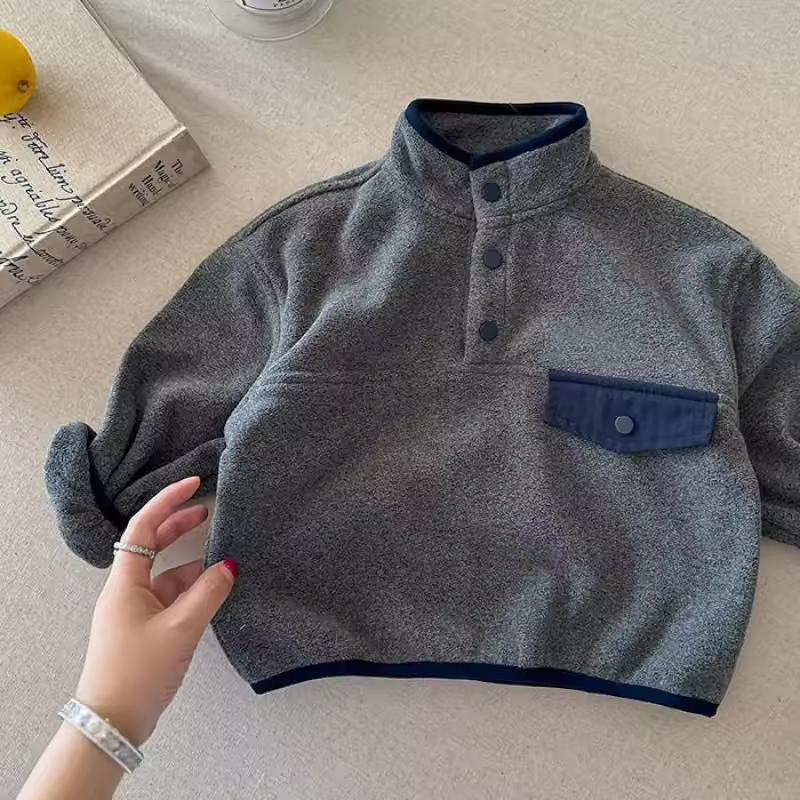 Children's Fall/Winter Half-Zip Reversible Fleece Polo Shirt; Baby Fleece-Lined Solid-Color Base Layer