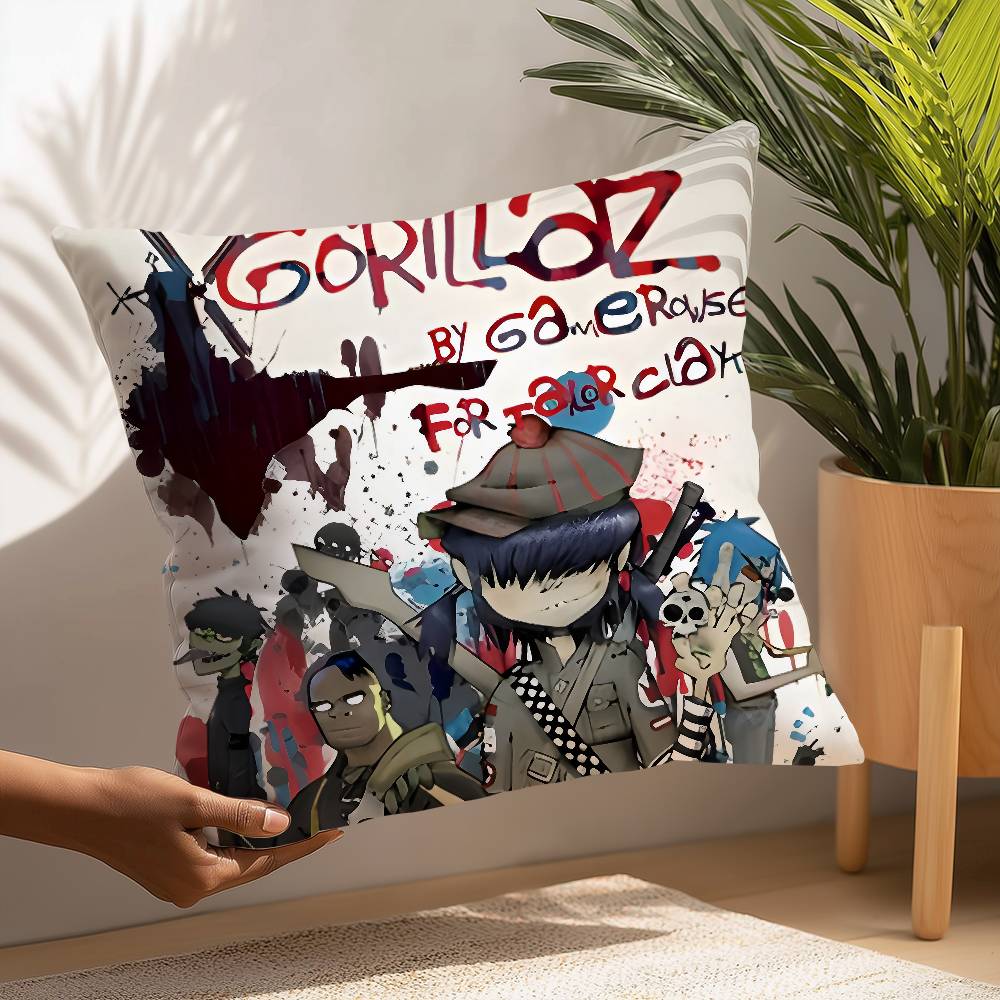 банда G-Gorillaz Музыкальная наволочка Квадратная Двусторонняя печать Наволочка для подушки Для дивана Домашний декор Спальня Подарок 16x16Inch
