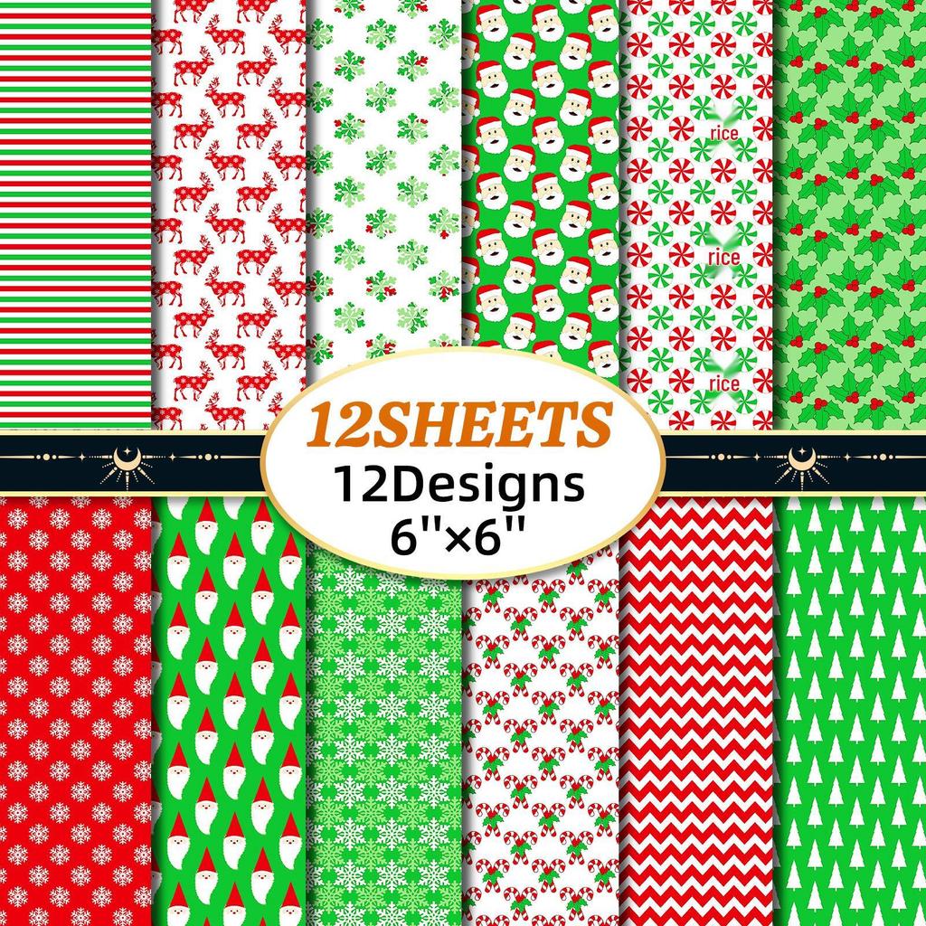 12-Sheet Christmas Journaling Paper Pack for DIY Photo Albums, Scrapbooks, and Crafts