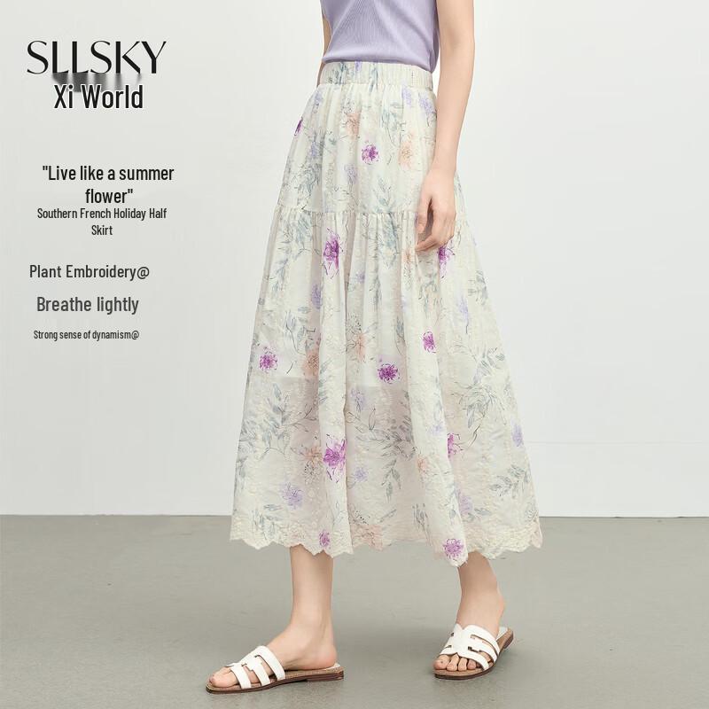 Sllsky Women s Floral Embroidered A-Line Skirt 2XL