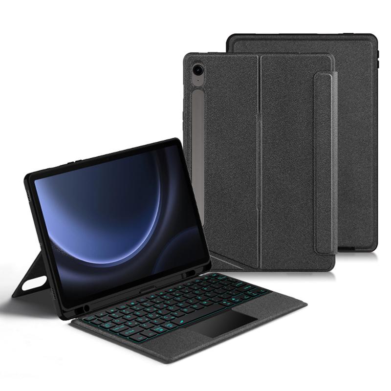 

For Samsung Galaxy Tab S10 FE/S10/S9 FE/S9 Leather Case+Bluetooth-Compatible Keyboard with Backlight Trackpad A
