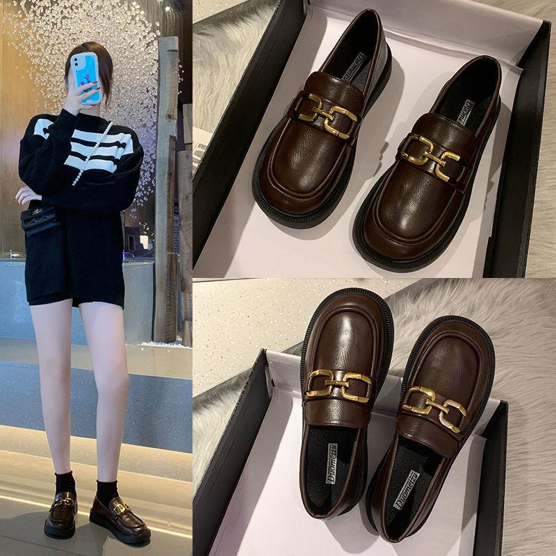 British style soft leather spring and summer small leather shoes women's 2025 new retro metal black single shoes small loafers