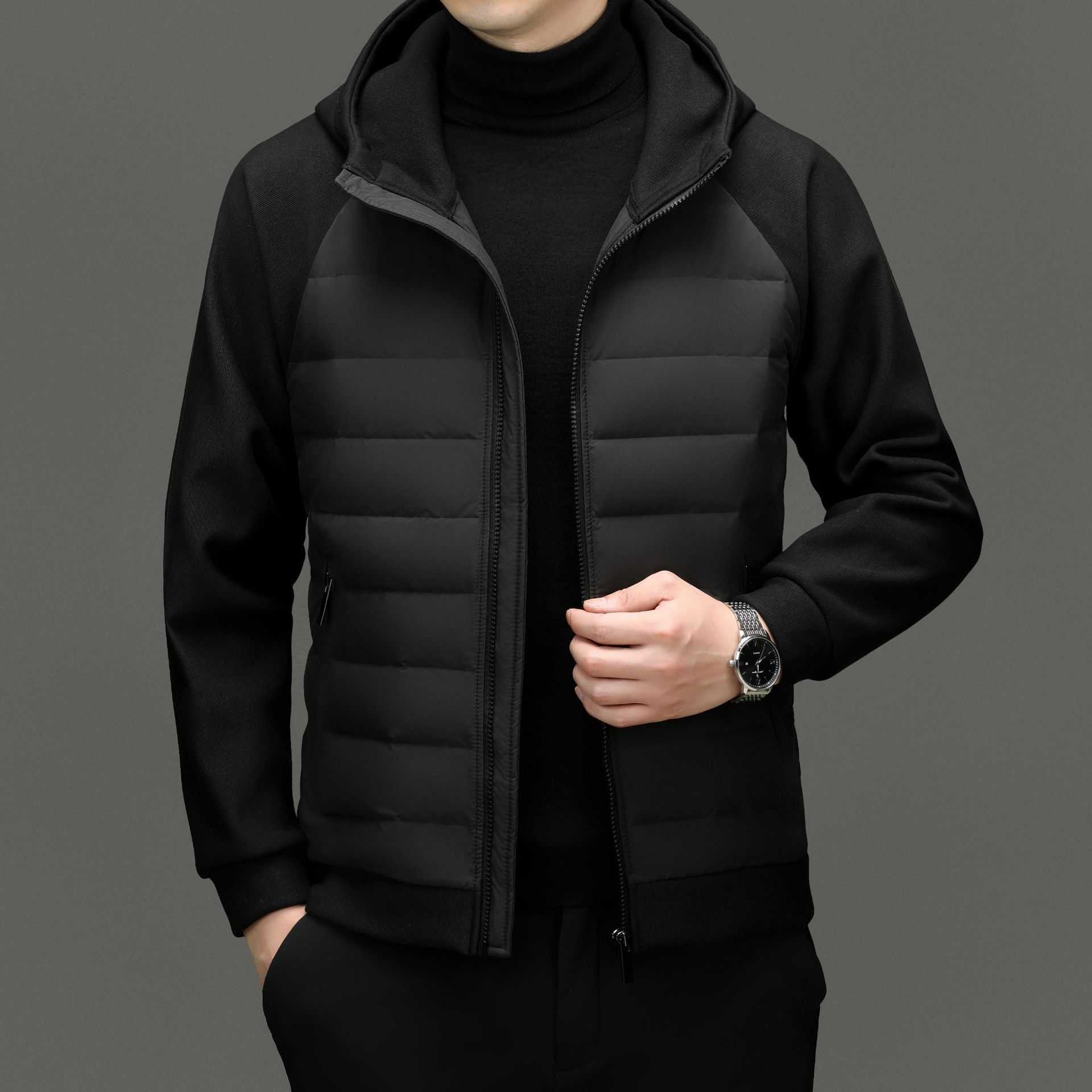 Autumn And Winter Men`S Hooded Light