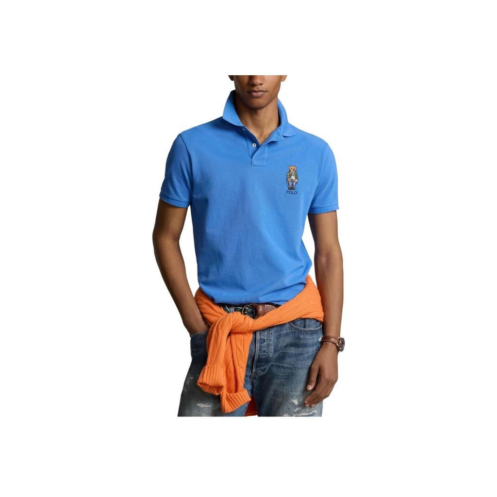 Polo Ralph Lauren SS24 Bear Pattern Embroidered Short Sleeve Polo Shirt Men tops Cornflower-Blue 710853312-025