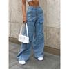 Women Jeans Wide Leg Pants Ankle Length Mid Waist Washing Zipper Loose Slight Strech High Street Solid Pockets