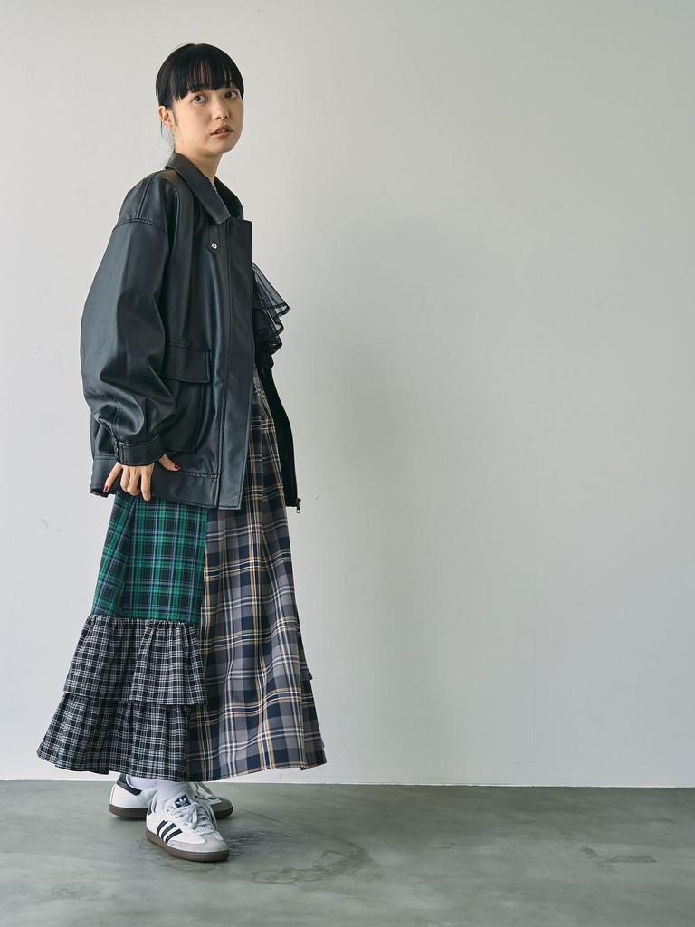 Cohen Check Patchwork Tiered Skirt (Kelly) 76706460237 6500 KELLY (65) FREE