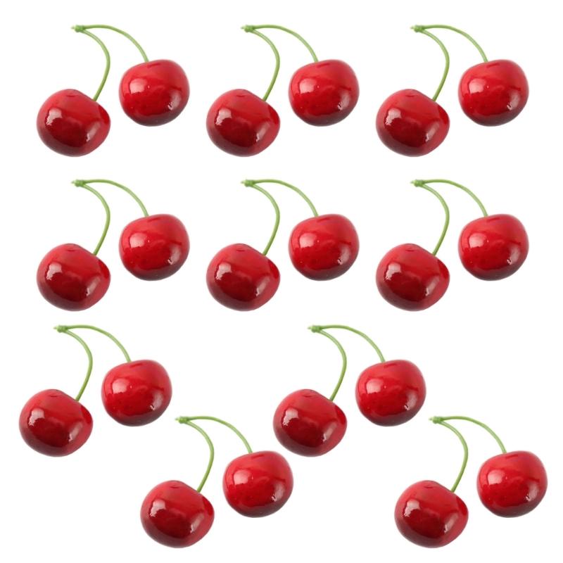 10 Pair False Cherries Artificial  Decorations Simulations Cherries Fruit False Fruit Model Kitchen Photo Props Drop Ship