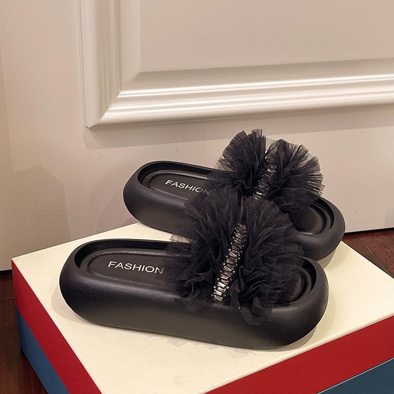 High-heeled Beach Flip-flops for Women's Outerwear 2025 Summer New Fashion Muffin Bottom Thick-bottomed Sandals Flower Slippers