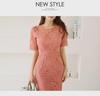 2025 Korean Style Lace Elegant Slim Dress - Short Sleeve, Medium-Long Length