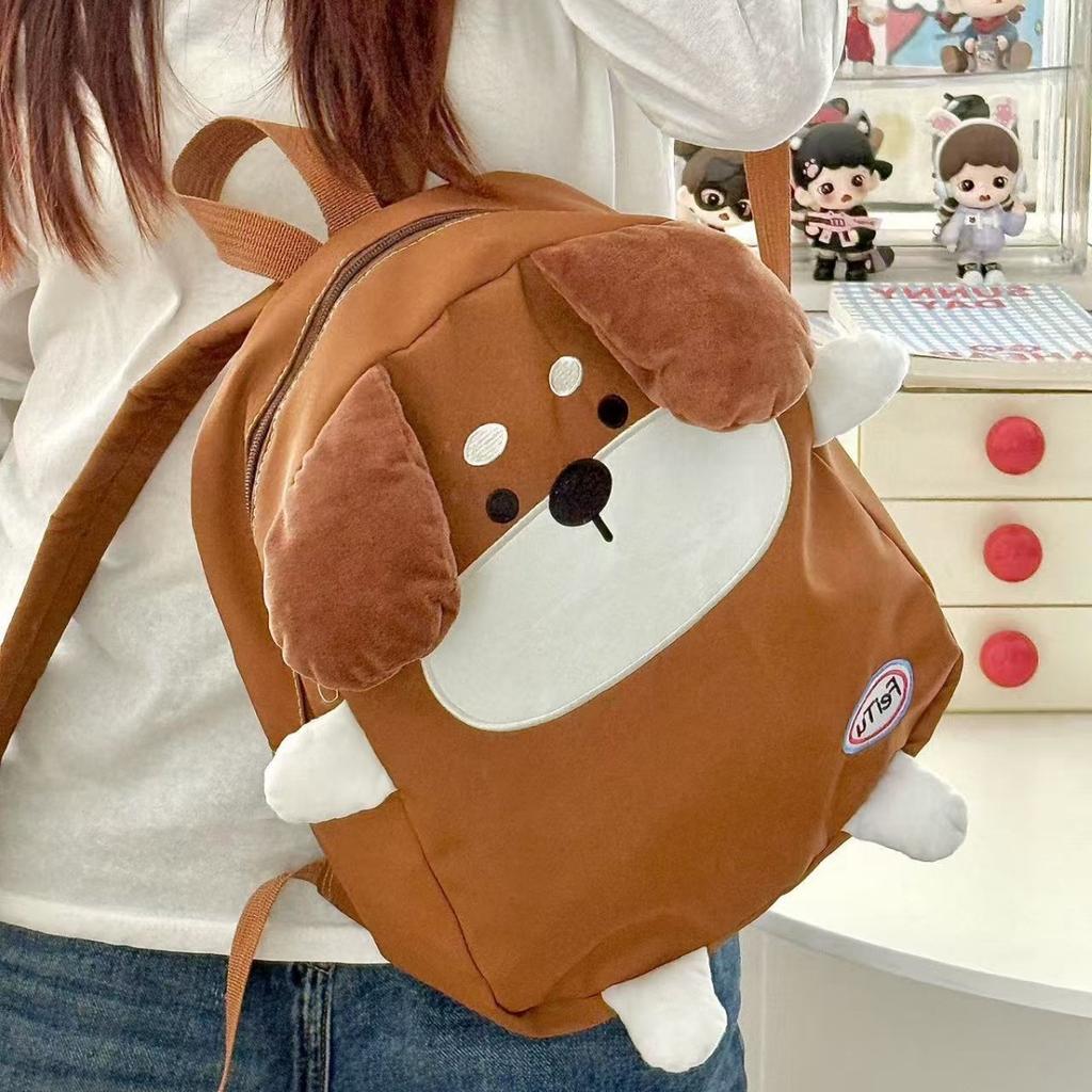 Women Cute cartoon brown puppy backpack girls funny dog schoolbag