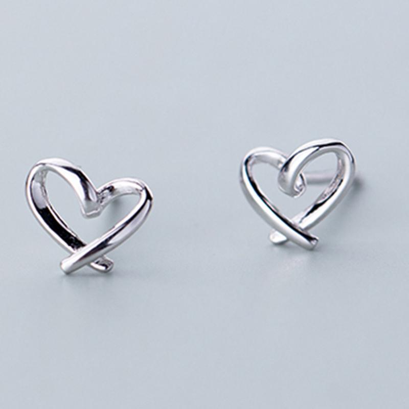 Genuine 925 Silver Heart Stud Earrings for Women Cute Small Earrings for Lover Girls