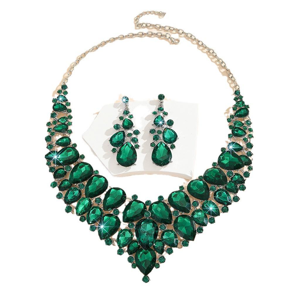 European Grand Green Crystal Necklace & Earring Set for Bride